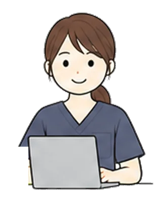 パソコンで予約を確認する看護師のイラスト